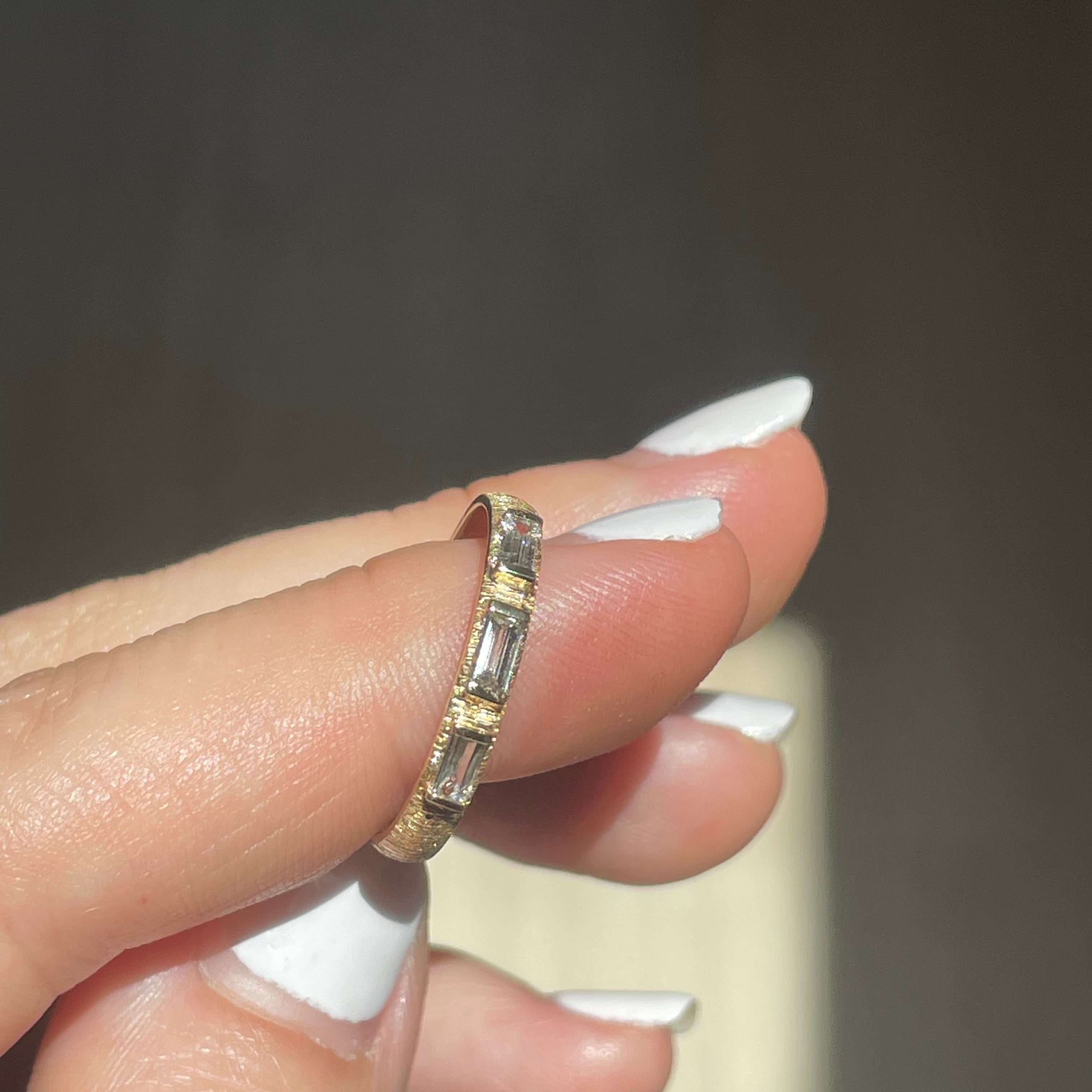 3 Baguette Textured Band Ring
