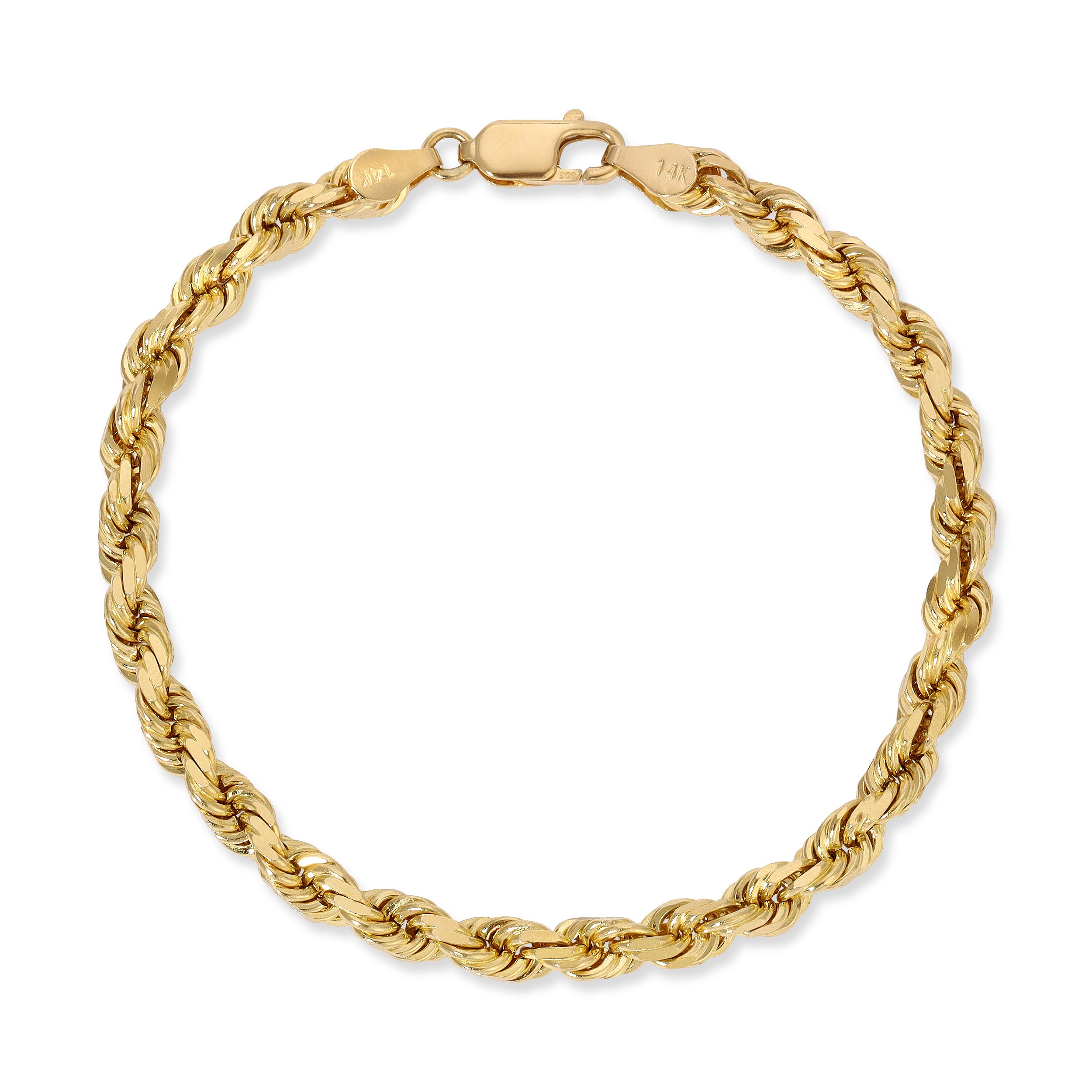 4.0MM Diamond Cut Rope Bracelet (Solid Gold)