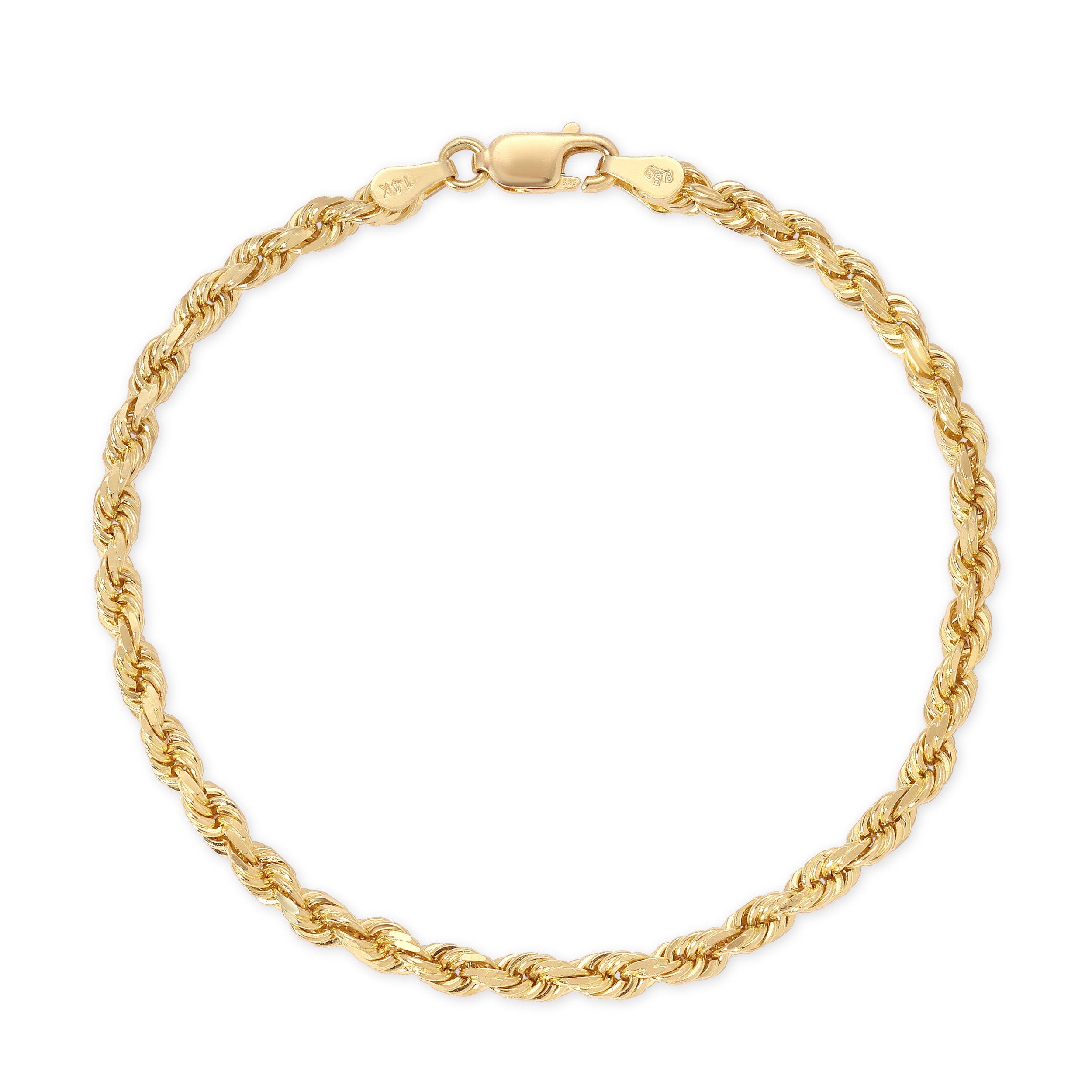 3.0MM Diamond Cut Rope Bracelet (Solid Gold)