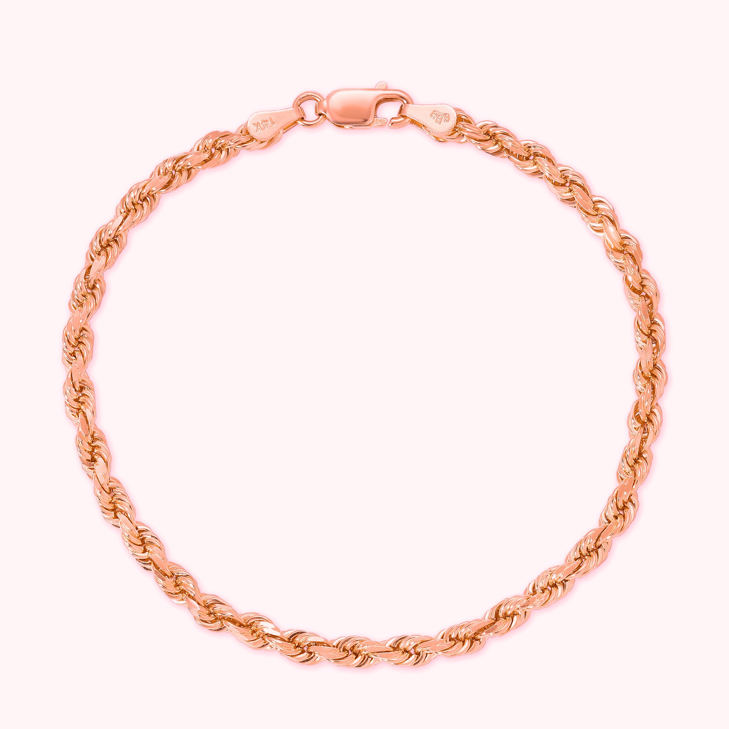 3.0MM Diamond Cut Rope Bracelet (Solid Gold)