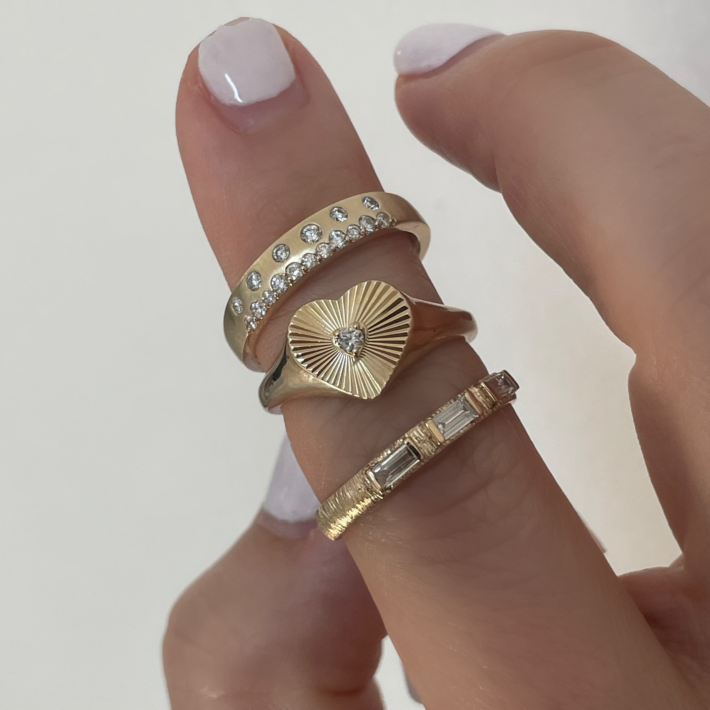 3 Baguette Textured Band Ring