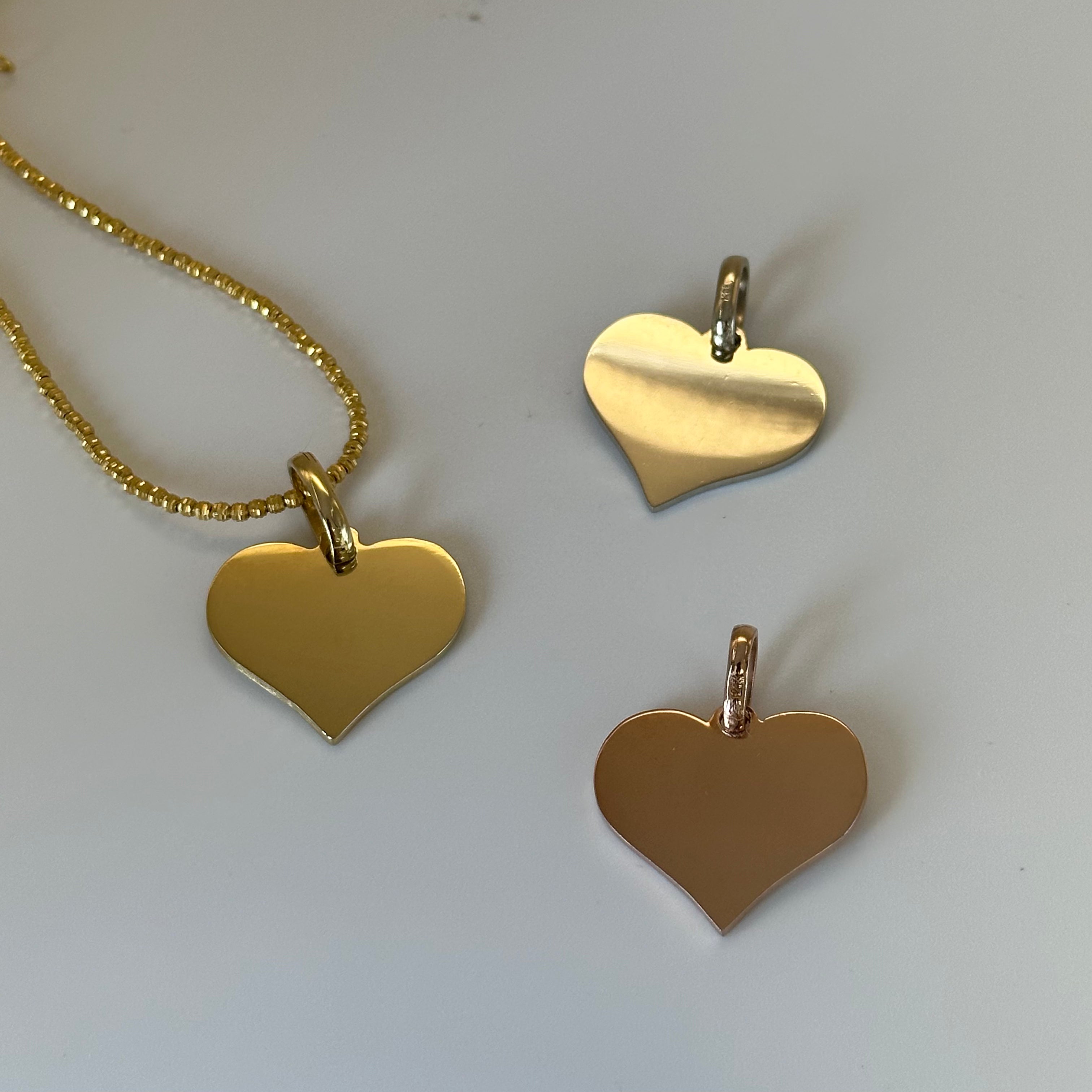 Solid Gold Engraveable Heart Pendant (Free Engraving)
