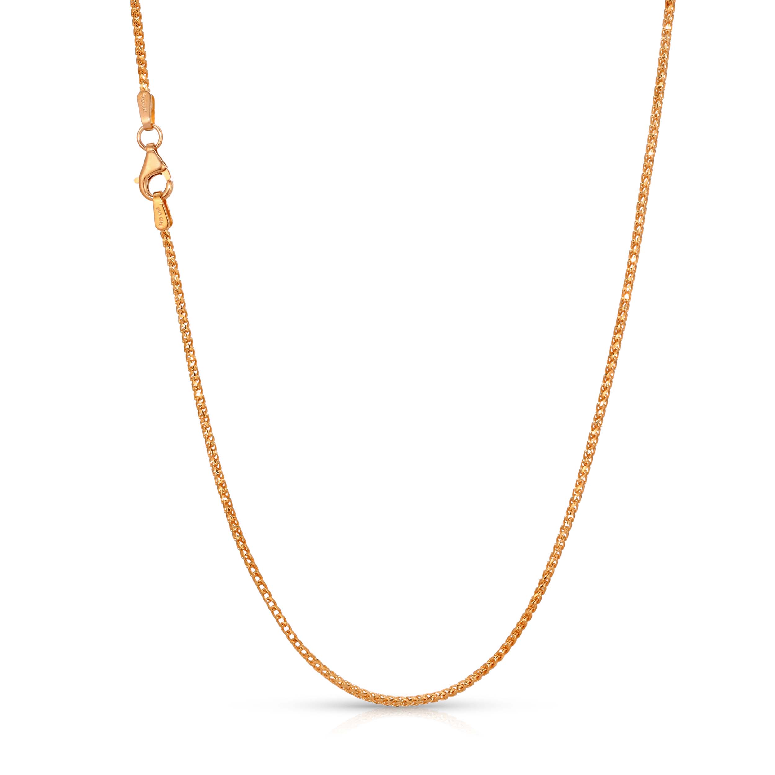 a photo of highly polished 1.0mm franco diamond cut chain available in 14k, 18k in yellow gold, rose gold, white gold. 